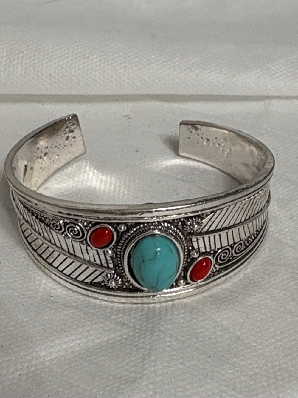 Silver-Tone Turquoise & Coral Cuff Bracelet